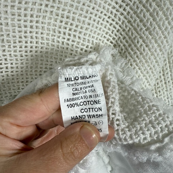 Milio Milano Women’s Cotton Mesh Grid Short Sleeve Crochet Top White L - Picture 10 of 10